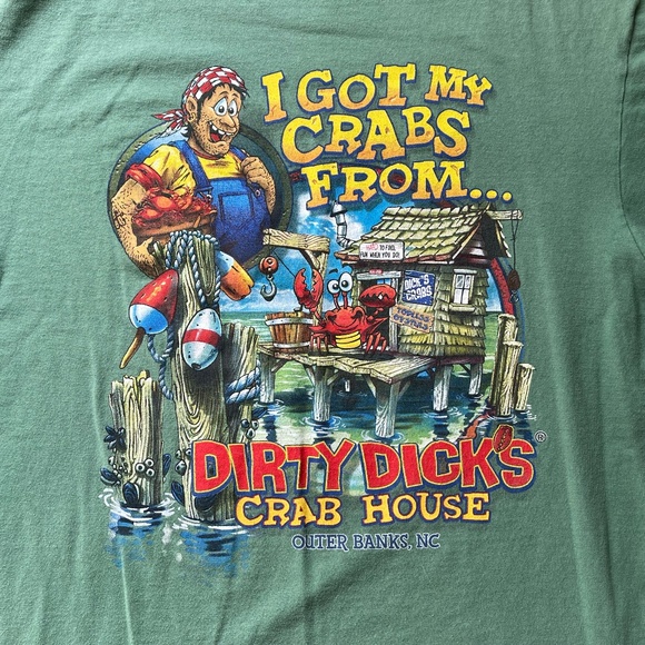 90s DIRTY DICKS CRAB HOUSE Vintage T Shirt Outer Banks North Carolina Funny - Picture 1 of 5